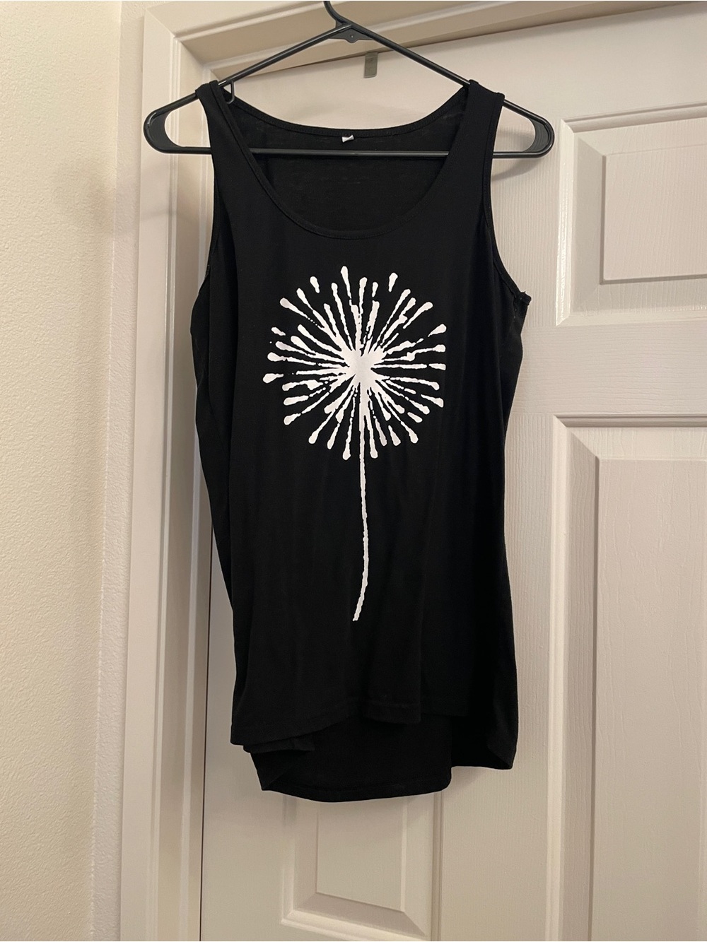 Black Graphic Tank Top with White Dandelion Print